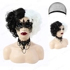 perruque synthétique rebcass cosplay perruque cruelle ondulée bouncy curl bob partie médiane noir-blanc cheveux synthétiques pour les femmes cosplay résistant à la chaleur capuchon gratuit 14 pouces miniinthebox