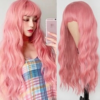 perruques roses pour femmes perruque synthétique bouclés neat bang perruque rose longueur moyenne a1 a2 a3 a4 a5 cheveux synthétiques femmes cosplay party mode rose brun miniinthebox