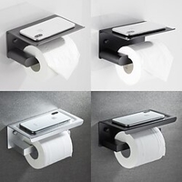Porte-papier hygiénique multifonction en aluminium porte-papier en rouleau avec étagère de rangement pour téléphone portable mural 1 pc miniinthebox