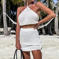 Pull Ensemble Maille Femme Crocheté Tricoter Dos ouvert Troué Couleur unie A Bretelles mode Casual du"idien Vacances Sans Manches Automne Printemps Noir Blanche S M L miniinthebox