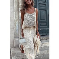 Pull Ensemble Maille Femme Crocheté Tricoter Franges Troué Couleur unie A Bretelles mode Casual du"idien Vacances Sans Manches Automne Printemps Kaki Gris foncé S M L miniinthebox
