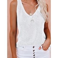Pull Gilet Maille Femme A côtes Tricoter Tressé Couleur unie Col V mode Casual du"idien Vacances Sans Manches Automne Printemps Blanche Vert S M L miniinthebox