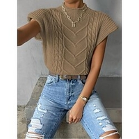 Pull Gilet Maille Femme Grosse maille Tricoter Tressé Couleur unie Col Roulé mode Casual Extérieur du"idien Sans Manches Automne Printemps Blanche Kaki S M L miniinthebox