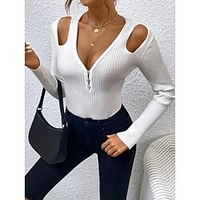 Pull Maille Femme A côtes Tricoter Bouton Accueil froid Couleur unie Col V mode Casual du"idien Sortie manche longue Automne Printemps Blanche S M L miniinthebox
