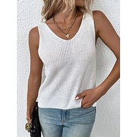 Pull Maille Femme A côtes Tricoter Dos ouvert Couleur unie Col V mode Casual Extérieur Intérieur Sans Manches Automne Printemps Blanche S M L miniinthebox