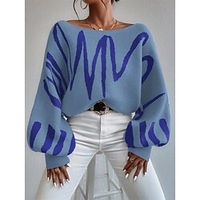 Pull Maille Femme A côtes Tricoter énorme Bandes Rayé Col Ras du Cou mode Casual du"idien Sortie manche longue Automne Printemps Bleu Orange S M L miniinthebox