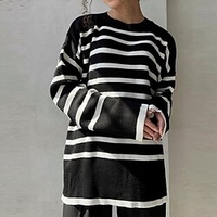 Pull Maille Femme A côtes Tricoter Patchwork Rayé Col Ras du Cou mode Casual du"idien Sortie manche longue Automne Printemps Noir Blanche S M L miniinthebox