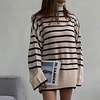 Pull Maille Femme A côtes Tricoter Patchwork Rayé Col Roulé mode Casual Extérieur Vacances manche longue Automne Printemps Noir Blanche S M L miniinthebox