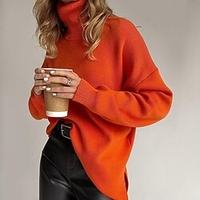 Pull Maille Femme A côtes Tricoter Tressé Couleur unie Col Roulé mode Casual Extérieur du"idien manche longue Hiver Automne Bleu Roi Orange S M L miniinthebox