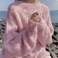 Pull Maille Femme Crocheté Tricoter Couleur unie Casual du"idien Épaule tombante manche longue Hiver Automne Abricot laiteux Lait en poudre de jade M L XL / Ample miniinthebox