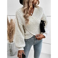 Pull Maille Femme Crocheté Tricoter Patchwork Couleur unie Col V mode Casual du"idien Sortie manche longue Automne Printemps Beige Gris S M L miniinthebox