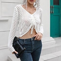 Pull Maille Femme Crocheté Tricoter Troué Couleur unie Col V mode Casual du"idien Sortie manche longue Printemps Eté Noir Blanche S M L miniinthebox