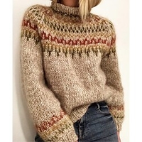 Pull Maille Femme Grosse maille Tricoter Tricoté Géométrique Col Ras du Cou basique à la mode du"idien Vacances manche longue Hiver Automne Beige Gris S M L / Bloc de couleur / Casual / Standard miniinthebox