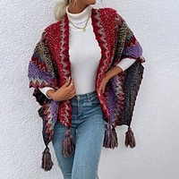 Pull poncho Maille Femme torsadé Tricoter Franges Tricoté Bloc de couleur Ouvrir le devant à la mode Casual Extérieur Vacances manche longue Hiver Automne Rouge S M L / Standard miniinthebox