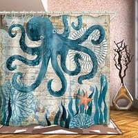 Rideaux de douche de salle de bain avec crochets motif pieuvre impression 3d rideau de douche imperméable en polyester 70 pouces miniinthebox
