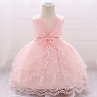 Robe bébé Fille Actif Soirée Anniversaire Baptême Coton Polyester Floral Dentelle Maille Sans Manches Mi-long Bleu / Eté miniinthebox