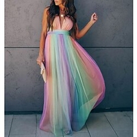 Robe de soirée pour femmes robe longue maxi robe arc-en-ciel sans manches bloc de couleur dos nu printemps été profonde v chaude fête mince 2023 s m l xl xxl miniinthebox