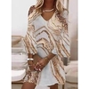 robe droite pour femme mini robe courte bleu or manches 3/4 abstrait imprimé en couches automne hiver col en v décontracté vacances lâche 2023 s m l xl xxl xxxl miniinthebox