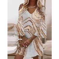 robe droite pour femme mini robe courte bleu or manches 3/4 abstrait imprimé en couches automne hiver col en v décontracté vacances lâche 2023 s m l xl xxl xxxl miniinthebox