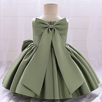 Robe Enfants Fille Couleur Pleine Mi-long Robe Soirée Noeud Sans Manches Le style mignon Robe 4-12 ans Vert Rose Claire Vin miniinthebox