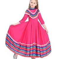 Robe Fille Robe Trapèze Enfants Petit Rayé du"idien Patchwork Garniture en dentelle Fuchsia Coton Asymétrique Manches 3/4 Magnifique Le style mignon Robes Printemps Eté Standard 2-8 ans miniinthebox