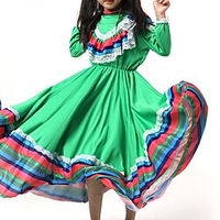 Robe Fille Robe Trapèze Enfants Petit Rayé du"idien Patchwork Garniture en dentelle Vert Coton Asymétrique Manches 3/4 Magnifique Le style mignon Robes Printemps Eté Standard 2-8 ans miniinthebox