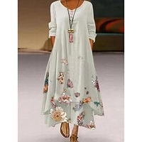 robe longue Femme manche longue Automne Printemps Imprimer Floral Col Ras du Cou robe hiver robe automne Standard 2023 Blanche Jaune Rose Claire Rouge Bleu Violet Vert Gris S M L XL XXL 3XL 4XL 5XL miniinthebox