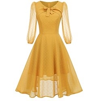 robe longue Femme Robe casual manche longue Automne Printemps Eté - Mode Robe chic Maille Multirang Noeud Couleur monochrome Manche Gigot du"idien Rendez-vous Vacances 2023 Jaune S M L XL 2XL miniinthebox