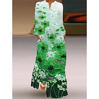 robe longue Femme Robe casual Manches 3/4 Hiver Automne Printemps - Mode Robe chic Imprimer Fleur Rendez-vous Vacances 2023 Jaune Rouge Bleu Orange Vert S M L XL 2XL 3XL 4XL 5XL miniinthebox