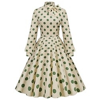 robe longue Femme Robe de bal manche longue Hiver Automne Printemps - Mode Robe chic Poche Imprimer Pois Manche Gigot Rendez-vous Vacances 2023 Vert Abricot S M L XL 2XL miniinthebox