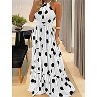 robe longue Femme robe soirée Sans Manches Hiver Automne Printemps - Romantique Mature Robe chic Imprimer Pois du"idien Vacances robe automne 2023 Noir Blanche Jaune Vert S M L XL 2XL 3XL miniinthebox