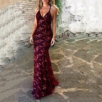 robe longue Femme robe soirée Sans Manches Printemps Eté - Mature Paillettes A Lanières Accueil froid Floral Couleur monochrome Col V Epaules Dénudées Mariage Soirée robe demoiselle d honneur 2022 miniinthebox