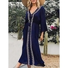 Robe mi-longue Femme Robe casual Manches 3/4 Hiver Automne Printemps - Romantique Moderne Mature Patchwork Bouton Couleur monochrome Col V Vacances Ample 2023 Bleu Taille unique miniinthebox