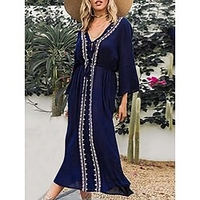 Robe mi-longue Femme Robe casual Manches 3/4 Hiver Automne Printemps - Romantique Moderne Mature Patchwork Bouton Couleur monochrome Col V Vacances Ample 2023 Bleu Taille unique miniinthebox