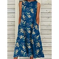 Robe mi-longue Femme Robe casual Sans Manches Automne Printemps Eté - Mode Robe chic Poche Imprimer Floral du"idien Rendez-vous Vacances 2023 Noir Blanche Rose Claire Bleu S M L XL miniinthebox