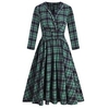 Robe mi-longue Femme Robe chemise Manches 3/4 Hiver Automne Printemps - Mode Robe chic Ruché Patchwork Plaid du"idien Vacances 2023 Vert S M L XL 2XL miniinthebox