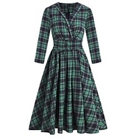 Robe mi-longue Femme Robe chemise Manches 3/4 Hiver Automne Printemps - Mode Robe chic Ruché Patchwork Plaid du"idien Vacances 2023 Vert S M L XL 2XL miniinthebox