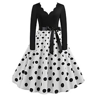 Robe mi-longue Femme Robe Fourreau manche longue Hiver Automne Printemps - Mode Robe chic Noeud Pois Col V Rendez-vous Vacances 2023 Noir et Blanc S M L XL 2XL 3XL miniinthebox