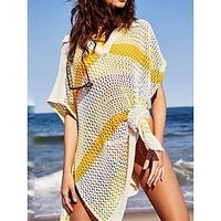 Robe pull Maille Femme A côtes Tricoter Fendu Troué Bloc de couleur Col V basique mode du"idien Vacances Demi Manches Printemps Eté Jaune Rouge Taille unique miniinthebox