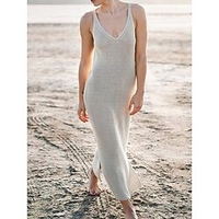 Robe pull Maille Femme Crocheté Tricoter Fendu Couleur unie Col V mode Casual du"idien Vacances Sans Manches Printemps Eté Beige S M L miniinthebox