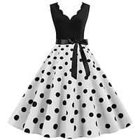 Robe Vintage Audrey Hepburn Robe Années 50 Rétro Robe de Cocktail Robe de Soirée Femme Printemps été Adulte Polyester Costume Blanche / Noir / Rouge Bordeaux Vintage Cosplay miniinthebox