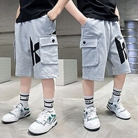 Short Garçon Enfants Eté Actif Noir Gris Lettre Décontractée 5-12 ans miniinthebox