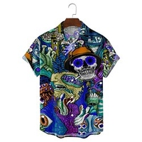 suoyi hommes conception individuelle crâne imprimé fleur à manches courtes décontracté plage ample chemise hawa enne bleu hawa en miniinthebox