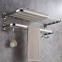 Support de porte-serviettes multifonction pliable étagère de salle de bain moderne en acier inoxydable avec crochets mural argenté 1 pc miniinthebox