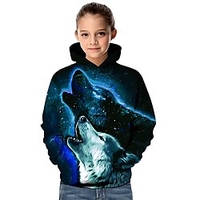 Sweat à capuche et Sweat Fille Enfants Bébé manche longue Loup 3D effet Animal Géométrique 3D Imprimer Bleu Enfants Hauts Actif basique miniinthebox