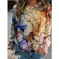 Sweat shirt Sweat Femme Casual Imprimer Arc-en-ciel Floral Ample Casual Col Rond manche longue Coton S M L XL XXL 3XL miniinthebox