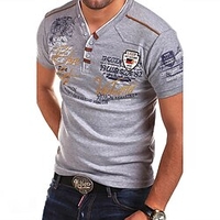 T shirt Tee Chemise Homme Graphic Lettre Col en V Imprimer Manches Courtes du"idien Standard Polyester Muscle / Eté miniinthebox