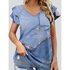 T shirt Tee Femme Décontractée du"idien Sortie Thème Bohémien Géométrique Peinture Rayé Graphic Géométrique Manches Courtes Patchwork Imprimer Col en V Ethnique Rétro Vintage Hawa en Bleu clair miniinthebox