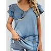 T shirt Tee Femme Décontractée du"idien Sortie Thème Bohémien Géométrique Peinture Rayé Graphic Géométrique Manches Courtes Patchwork Imprimer Col en V Ethnique Rétro Vintage Hawa en Bleu clair miniinthebox
