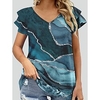 T shirt Tee Femme Décontractée du"idien Sortie Thème Bohémien Géométrique Peinture Rayé Graphic Géométrique Manches Courtes Patchwork Imprimer Col en V Ethnique Rétro Vintage Hawa en Bleu Marine miniinthebox